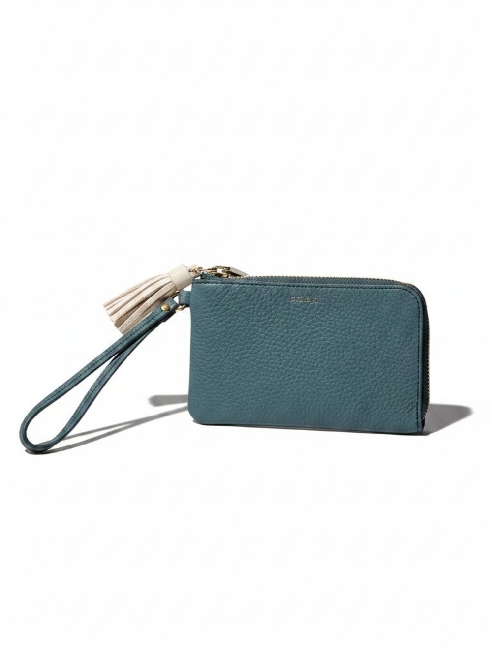 Fossil Teal Tara Leather Wristlet with White Leather Tassel NWOT